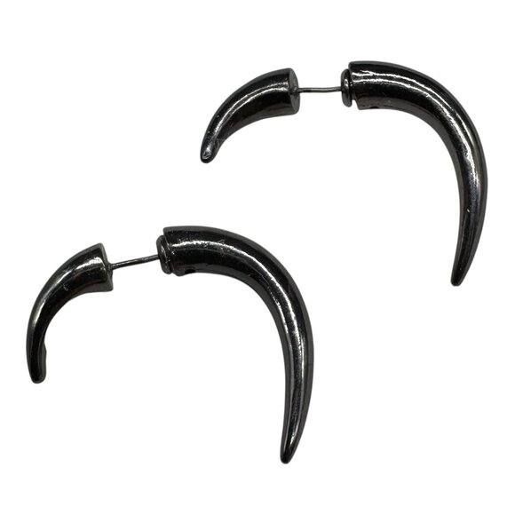 Thorn Horn Pierced Earrings Black Metal Hedgy Shinny - Picture 1 of 4